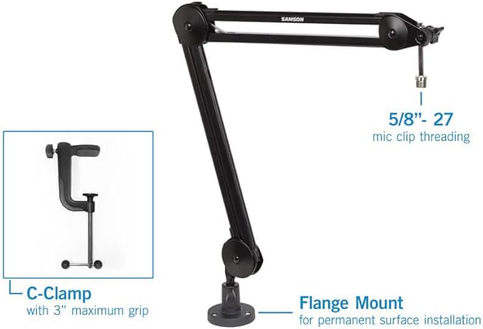 Samson MBA38 38" Microphone Boom Arm Studio Podcast USB Mic Stand w/Desk Clamp
