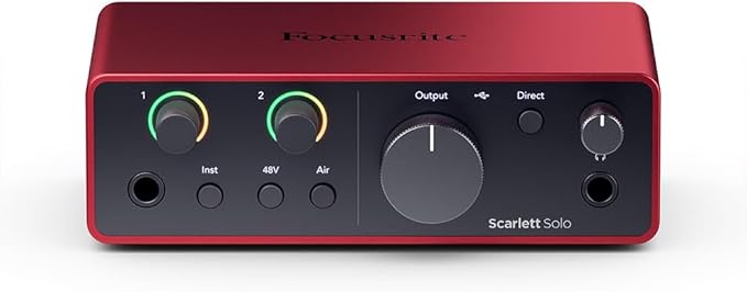 Focusrite Scarlett Solo 4th Gen Audio Interface AMS-SCARLETT-SOLO-4G Bundle with 2x OnStage MC-20 Production-Grade 20ft XLR to XLR Microphone Cable