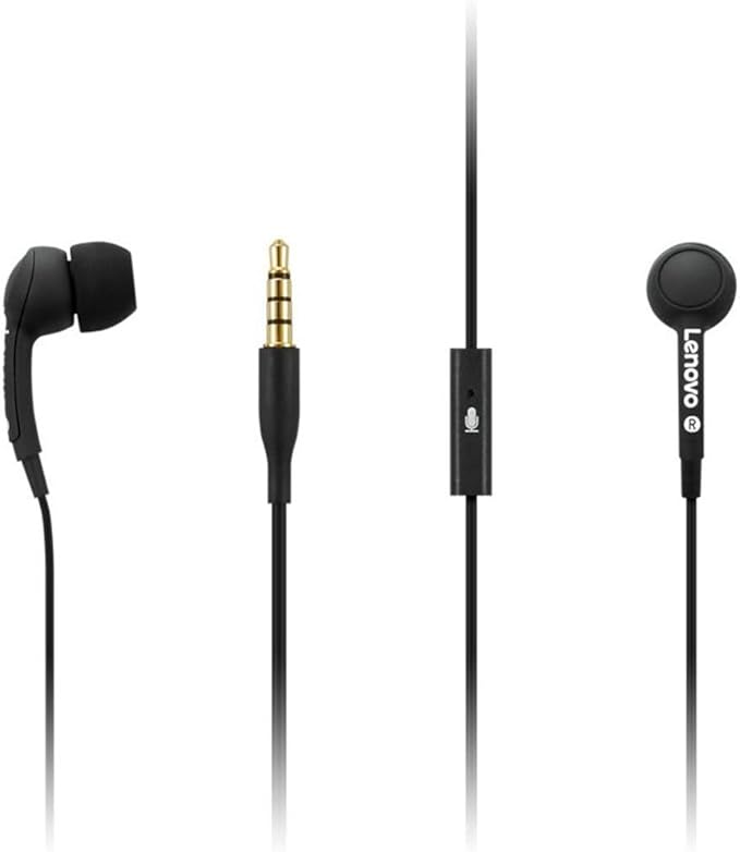 Lenovo 100 in-Ear Headphone, Wired, Microphone, Noise Isolating, 3 Ear Cup Sizes, Windows, Mac, Android, GXD0S50936, Black