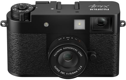 FUJIFILM X Half Premium Compact Digital Camera (Black) Bundle with Fuji Link 3 Smartphone Printer (Clay White) + Instax Mini Film + 64GB Memory Card + Flexible Tripod + Cleaning Kit + More
