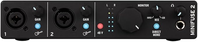 Arturia - MiniFuse 2 - Compact USB Audio & MIDI Interface with Creative Software for Recording, Production, Podcasting, Guitar - Black