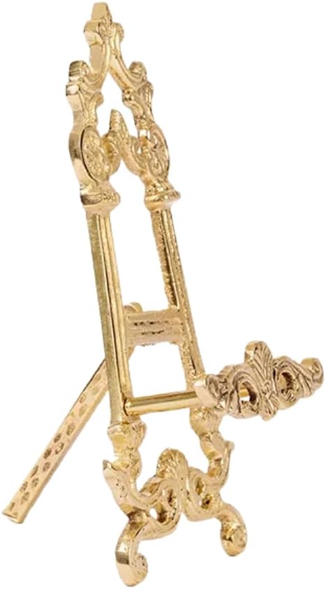 Brass Easel Display Stand – Ornate Victorian Gold Finish, 6″H x 2.5″W | Vintage Tabletop Frame & Plate Holder