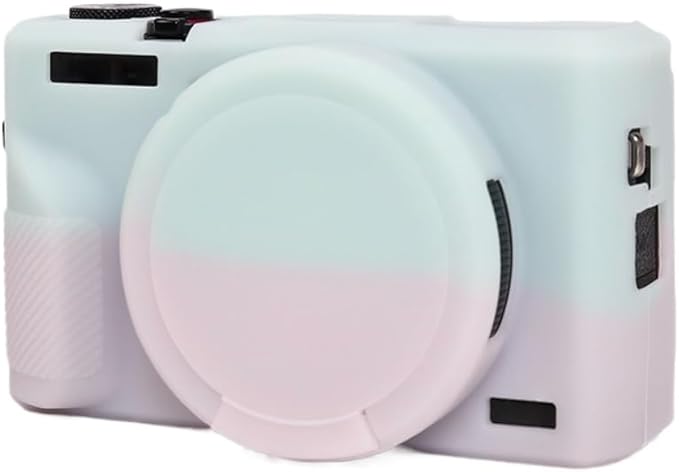 STSEETOP Camera Case Compatible with Canon PowerShot G7X Mark III - Protective Silicone DSLR Skin with Lens Cover, Detachable Cage, Shockproof, Dustproof (Jelly Pink and Green)