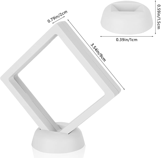 12PCS 3D Floating Frame Case with Stands, Challenge Coin Display Stand Holder, Gift Packing Frame Showcase for Earrings, Jewelry, Medallions, Specimens, 3.54x3.54 Inch (White)