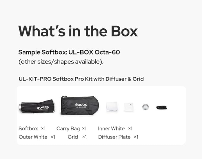 Godox UL-Octa 60cm Quick Release Octagonal Softbox, Foldable 24" Octabox Fast Setup, Universal Bowens Mount Soft Box with Diffusers/Honeycomb Grid for Portrait Photgraphy Studio Monolight Video Light