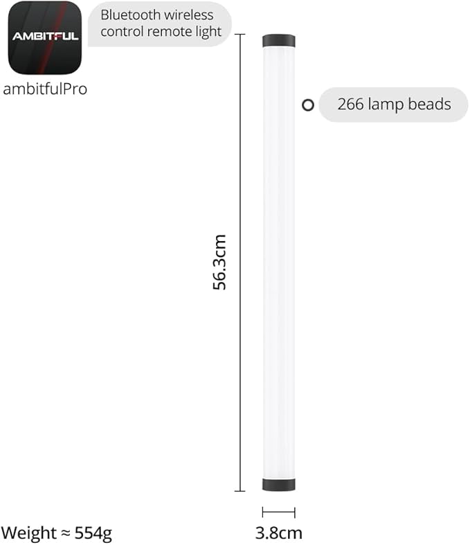 A2 PRO RGB Tube Light with App Control, High CRI95+ LED Video Light for Photography, 36000 Colors 26 FX Effects, 2500K-8500K Adjustable, Rechargeable Battery Light Bar - Studio Content Creation