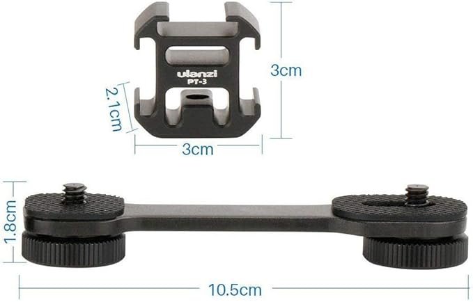ULANZI PT-3 Triple Cold Shoe Mount Adapter Aluminium for Gimbal (DJI Osmo Mobile 2/3, Zhiyun, Feiyutech), Camera and Smartphone Vlog Video Microphone Extension Bar,Black