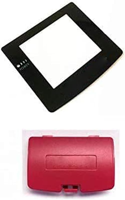 Battery Back Door Cover Lid + Glass Screen Lens for Gameboy Color GBC Replacement (Red)
