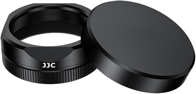 JJC Metal Square Lens Hood Shade with Lens Cap for Fuji Fujifilm X Half XHalf Compact Camera, X Half Protective Lense Cover with Cap Keeper, Anti-Scratch, Anti-Lost, Black Color