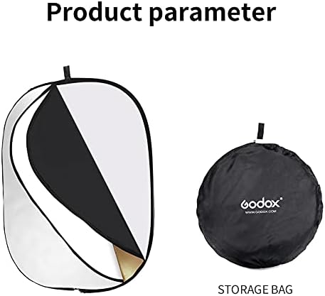 Godox 40"x60"/100x150cm Collapsible Photography Light Reflector, 5-in-1 Oval Multi Disc Diffuser with Carrying Bag - Gold, Silver, Black, White, Translucent for Studio Outdoor Lighting