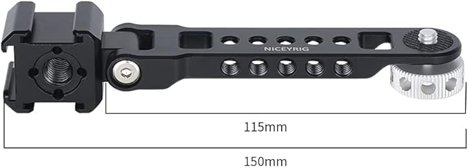 NICEYRIG 3-Side Triple Cold Shoe Extension Bracket Heavy-Duty Cheese Bar with 1/4 Threads for Tripod Selfie Stick Gimbal, Camera Phone Vlog Vlogging Light Mic Mount - 468