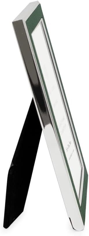Isaac Jacobs 5x7 Olive Leather with Silver Metal (Vertical & Horizontal) Picture Frame, Suede Border w/Black Fabric Easel, Wall-Mountable, Made For Tabletop, Photo Gallery (5x7, Olive W/Silver)