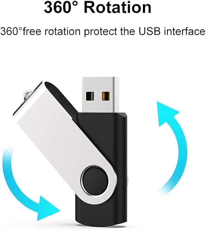 JUANWE 4GB USB Flash Drive 10 Packs，Bulk Thumb Drives Jump Drive with 360°Swivel Shell, Fold Storage USB Stick with Lanyard Hole Portable Pen Drive Mutipack Zip Drive, Black