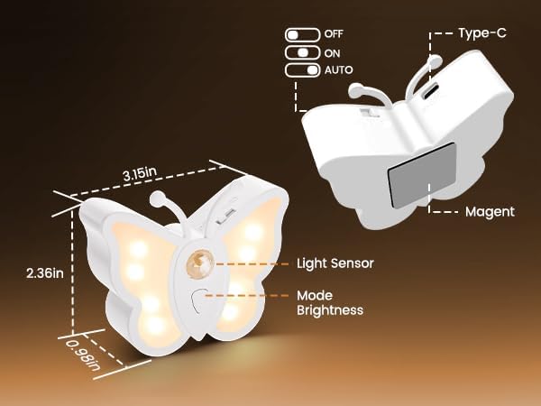 LOFTEK Rechargeable Motion Sensor Light, RGB Color Change & Dimmable Night Light, Cute Butterfly Light for Kids' Bedroom, Bathroom, Hallway, Tent & Stairs - Halloween Decor & Gift, Black of 4