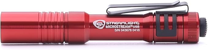 Streamlight 66602 MicroStream USB 250-Lumen 1150-Candela EDC Ultra-Compact Flashlight with Rechargeable Battery, Clear Retail Packaging, Red