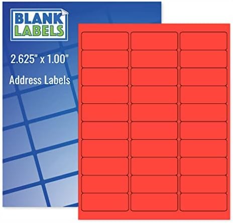 Blanks Labels Fluorescent Safety Red FBA & Mailing Labels from Blank Labels - 2-5/8" x 1" (2.625 x 1) - 30 Labels Per Sheet