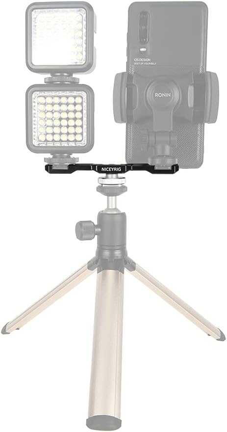 NICEYRIG Dual Cold Shoe Mount Flash LED Light Microphone Vlog Vlogging Extension Bracket with Shoe Mount 1/4 Thread Applicable for DSLR Camera Mini Tripod Monopod - 432