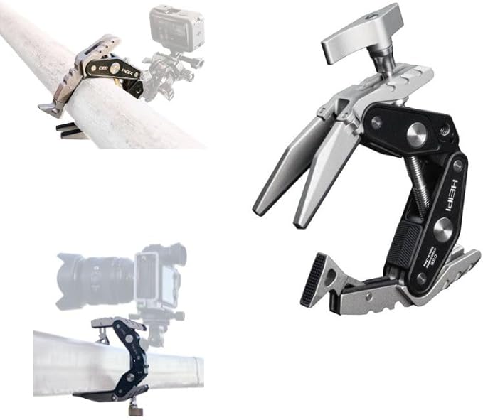 HEIPI Super Clamp Phone Camera Mount Holder 2-in-1 Clamp & Stand Design with 1/4"-20 & 3/8"-16 Screw Mount Adapter Holder Max Clamping 3.93 inch for Tripod Accessories, Phone, Action, DSLR Camera