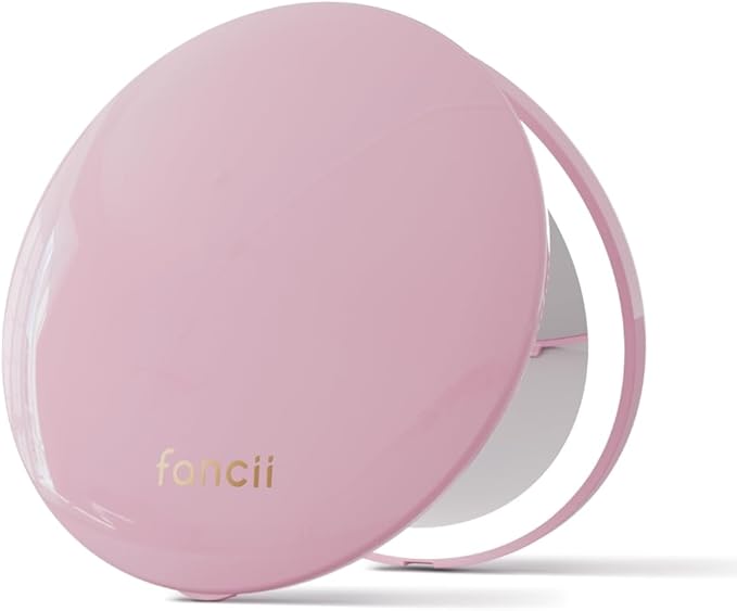 Fancii Mini Taylor Compact Magnifying Mirror with LED Light, 10x/1x, Rechargeable, 3 Light Settings, Dimmable - Small Lighted Travel Handheld Mirror for Pocket, Handbag, Purse, 2-Sided (Petal Pink)