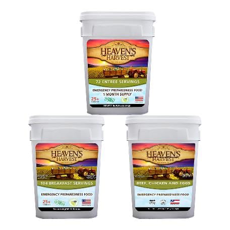 Heaven’s Harvest Emergency Food Combo Kit (One Month Supply for one person) — Emergency Food Supply. Freeze Dried Survival Food Kit with Portable Waterproof 25-Year Storage Bucket. (308 Servings)
