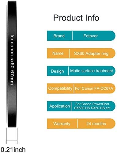 67mm Metal Filter Adapter Ring for Canon PowerShot SX30 IS/SX40 HS/SX50 HS SX70HS Digital Camera Replacement Canon FA-DC67A Filter Adapter Tulip Flower Lens Hood UV Filter