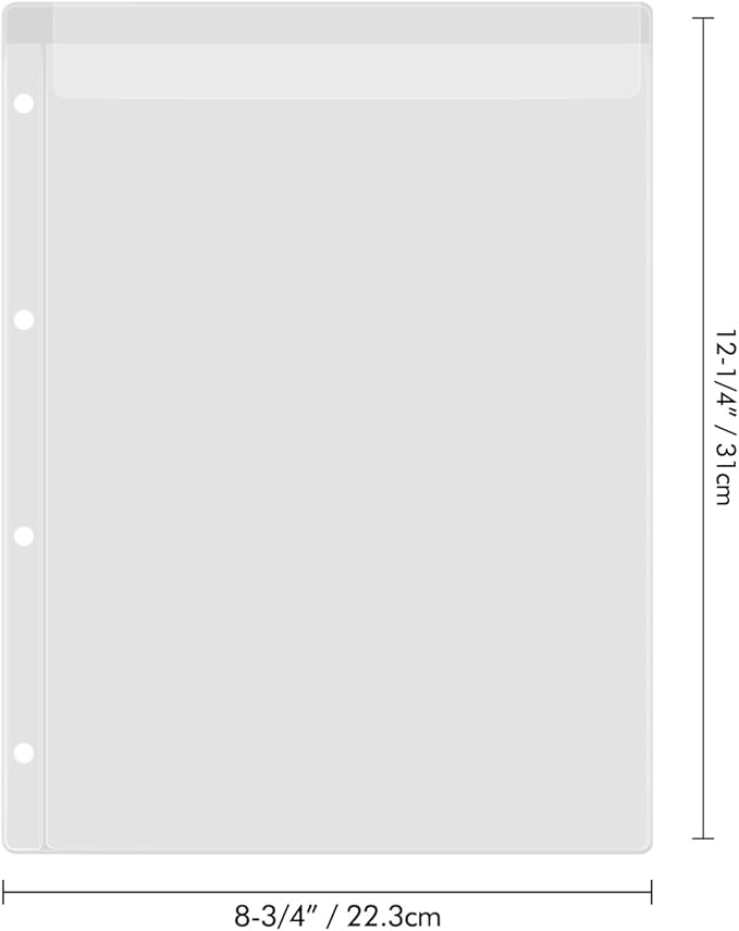 20 Sheet Binder Pockets Inserts with One pockets A4 Size 4 Hole Binder Folder for Dies and Stamps Storage,Waterproof PVC Clear Bags Protectors for Cutting Dies Stencil Album Stamp Crafts Storage