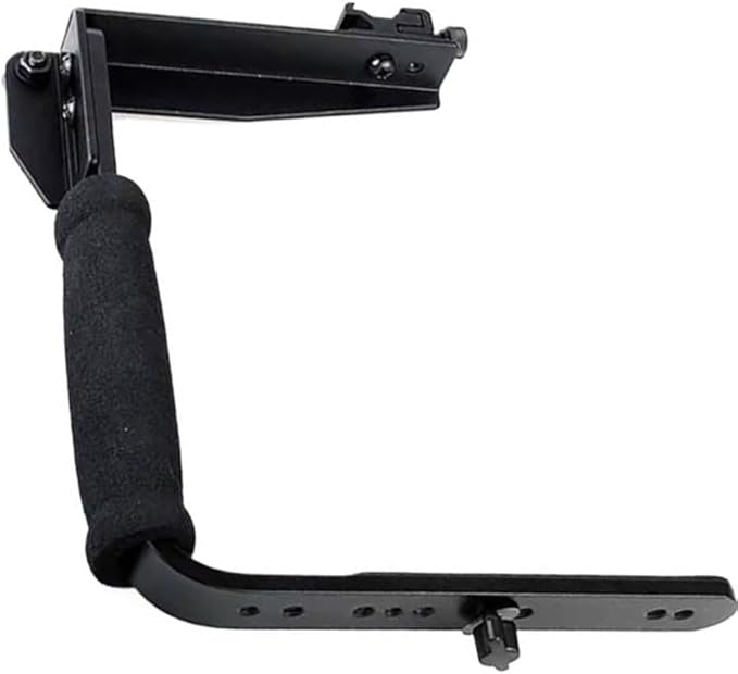 L-Shaped Handheld Camera Flashlight Bracket, Hot Shoe Camera Cage Rig, with 1/4 Tripod Screw Handheld Stabilizer, Adjustable Arm & Roll Bar for Sony for Nikon for Canon for Fujifilm DSLR Cameras