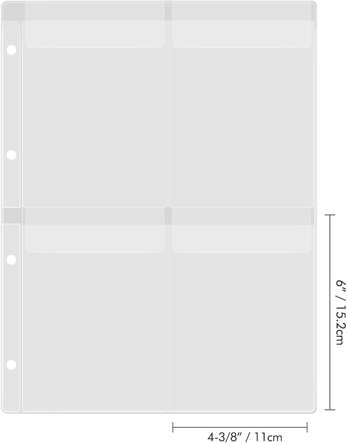 20 Sheet Binder Pockets Inserts with Four pockets A4 Size 4 Hole Binder Folder for Dies and Stamps Storage,Waterproof PVC Clear Bags Protectors for Cutting Dies Stencil Album Stamp Crafts Storage
