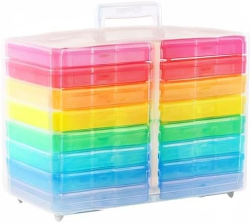 novelinks Transparent 4" x 6" Photo Cases and Clear Craft Keeper with Handle, 16 Inner Photo Organizers & Photo Storage Box, Plastic Photo Storage Containers (Multi-colored)