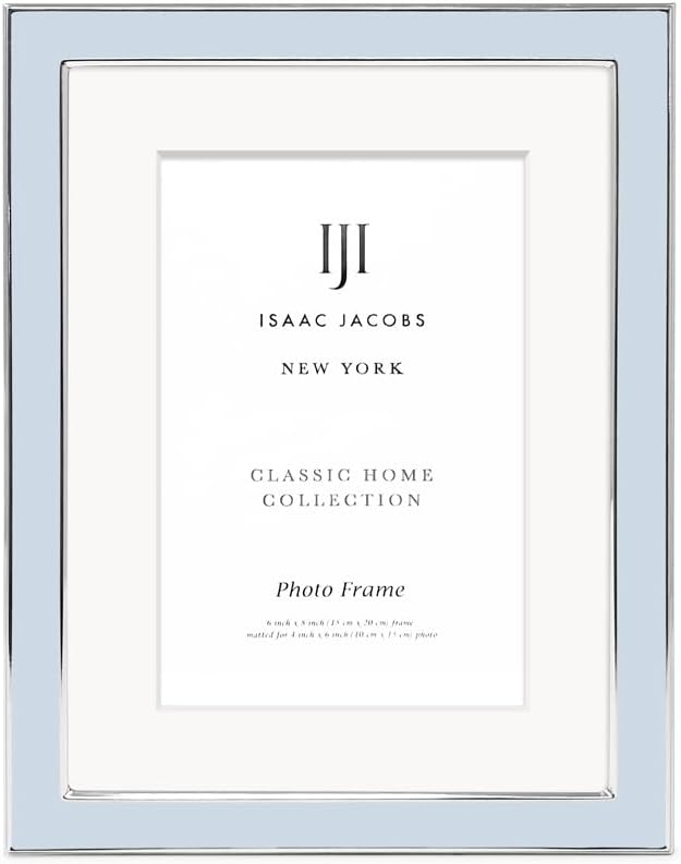 Isaac Jacobs 6x8 (Matted 4x6) Light Blue Enamel Picture Frame with Silver Metal Edge and Easel, Tabletop Display, Wall Décor, Photo Gallery, (6x8 (Matted 4x6), Light Blue with Silver)