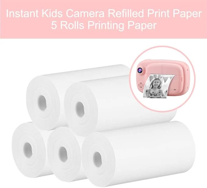 5 Rolls Kids Camera Paper Roll, Mijaowatch Kids Instant Camera Print Paper Non-Adhesive Camera Printer Paper Mini Camera Refill Photo Print Thermal Paper Rolls for Kids Print Cameras 2.24×1.18 Inches