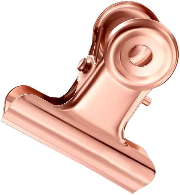 YUCHIYA 10 Pack Bulldog Clips with 10 Push-pins, Paper File Clips with Strong Spring, Large Metal Binder Clips, Seal Clamps for Coffee Tea Food Bags(Rose Gold,2.5inch)