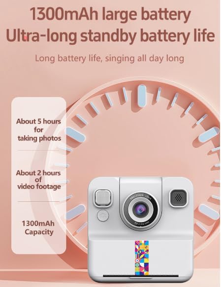 Kids Instant Print Camera, 1080p Video Recording Children's Instant Cameras, 180 ° Rotating Selfie Lens, 1 Roll of Printing Paper, Toy Gifts for Boys and Girls Aged 3-12