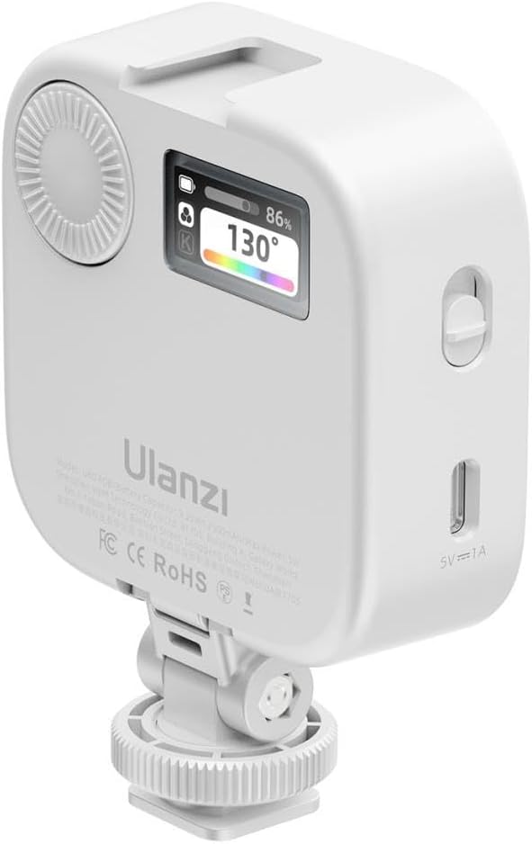 ULANZI U60 RGB Video Lights White LED Camera Light 360° Full Color Portable Photography Lighting w Quick Release Cold Shoe Adapter and Clip, 2500mAh Rechargeable CRI 95+ 2500-9000K Dimmable Panel Lamp