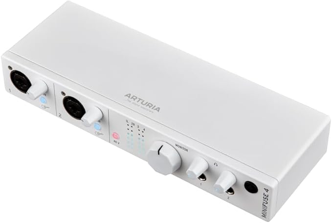 Arturia - MiniFuse 4 - Compact USB Audio & MIDI Interface with Creative Software for Recording, Production, Podcasting, Guitar - White