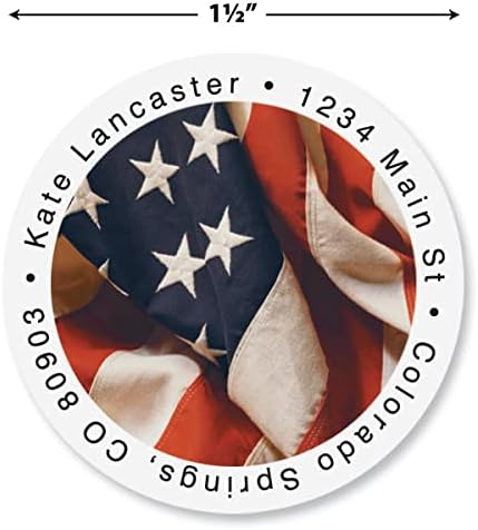 Colorful Images Patriotic USA Flag Return Address Mailing Labels, Personalized in The USA with Names & Addresses, Set of 144 Self Adhesive, Easy Peel Flat Label Sheets, 1½” Across, 1 Design