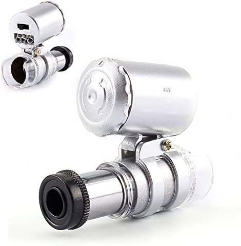 60X Pocket Microscope Portable Mini Microscope Handheld Jewelry Magnifier Loupe Glass LED Light Magnifying Microscope