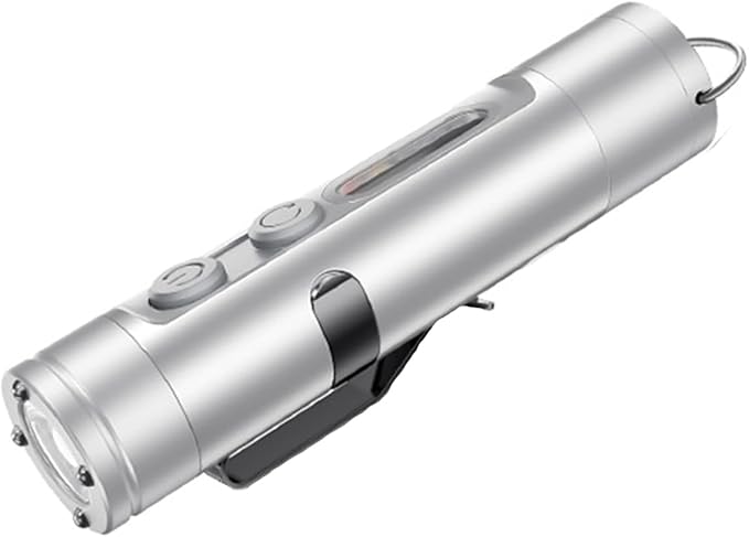 Taclite Mini EDC Flashlight - 500 Lumens Rechargeable Micro Tool, Magnetic Keychain Light with Hat Clip, Waterproof, 3 Brightness Levels for Camping & Emergency Use (Silvery)
