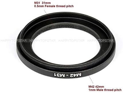 Metal M42 (42mm 1mm Thread Pitch) to M31 (31mm 0.5mm Thread Pitch) M42-M31 mm Male to Female Step-Down Coupling Ring Adapter for Lens Filter Telescope