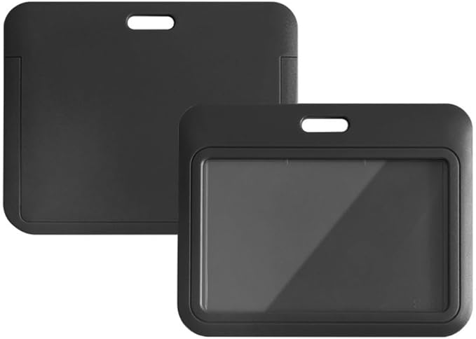 Larpur 2 Pack Horizontal ID Badge Holders Hard Plastic Card Cases with Clear ID Window for School, Office, Factory, Black