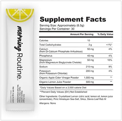 ROUTINE Morning Daily Hydration | Electrolyte Powder Packets with Apple Cider Vinegar, Lemon, and Sea Salt | Keto & Paleo-Friendly Electrolyte Drink Mix (5 Pack)