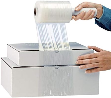 12 Packs of 5 inch x 1000 ft Stretch Wrap Film with Handle 70 Gauge Extra Thick Clear Mini Hand Stretch Wrap Rolls, Clear