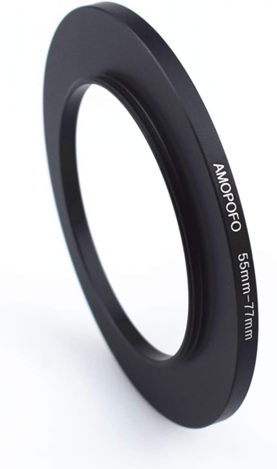Metal Step Up Ring Adapter 55mm to 77mm Step-Up Lens Adapter Ring For Filters, Made Of CNC Machined space aluminum With Matte Black Electroplated Finish,Compatible with All 55mm Camera Lenses & 77mm A