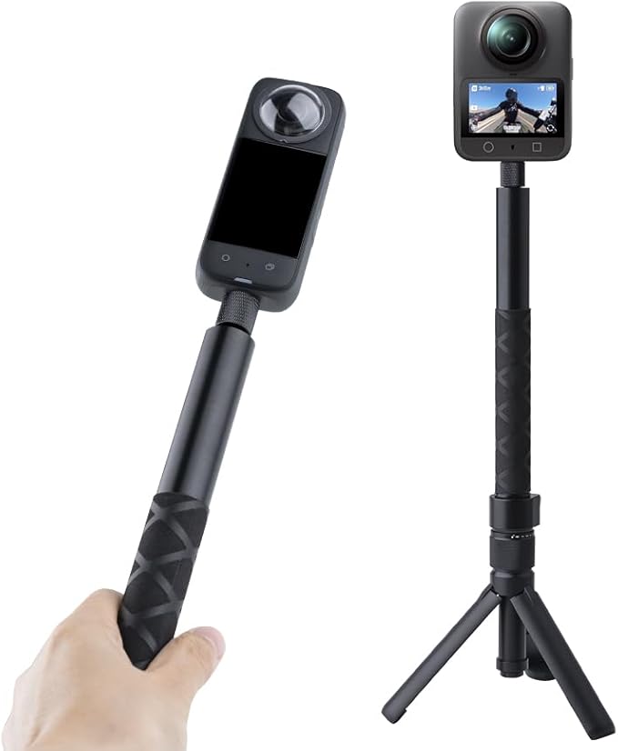 Bullet Time Handle Tripod Rotating Grip with Invisible Selfie Stick for Insta360 X5/X4, DJI OSMO Pocket 3, GoPro,1/4" Thread, 6 lbs Capacity, Compact Selfie Stick & Tabletop Tripod (47 inches)