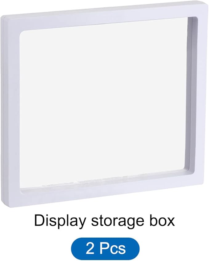 MECCANIXITY Floating Frame Display Holder Stand 3D Jewelry Display Box 7.09 x 7.09 x 0.79 inch White for Ring Necklace Bracelet Earring Pack of 2