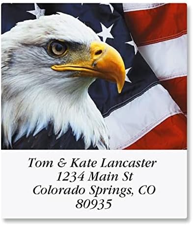 Colorful Images Patriotic Bald Eagle Return Address Mailing Labels, Personalized in The USA with Names & Addresses, Set of 144 Self Adhesive, Easy Peel Flat Label Sheets, 1½” x 1¾”, 1 Design