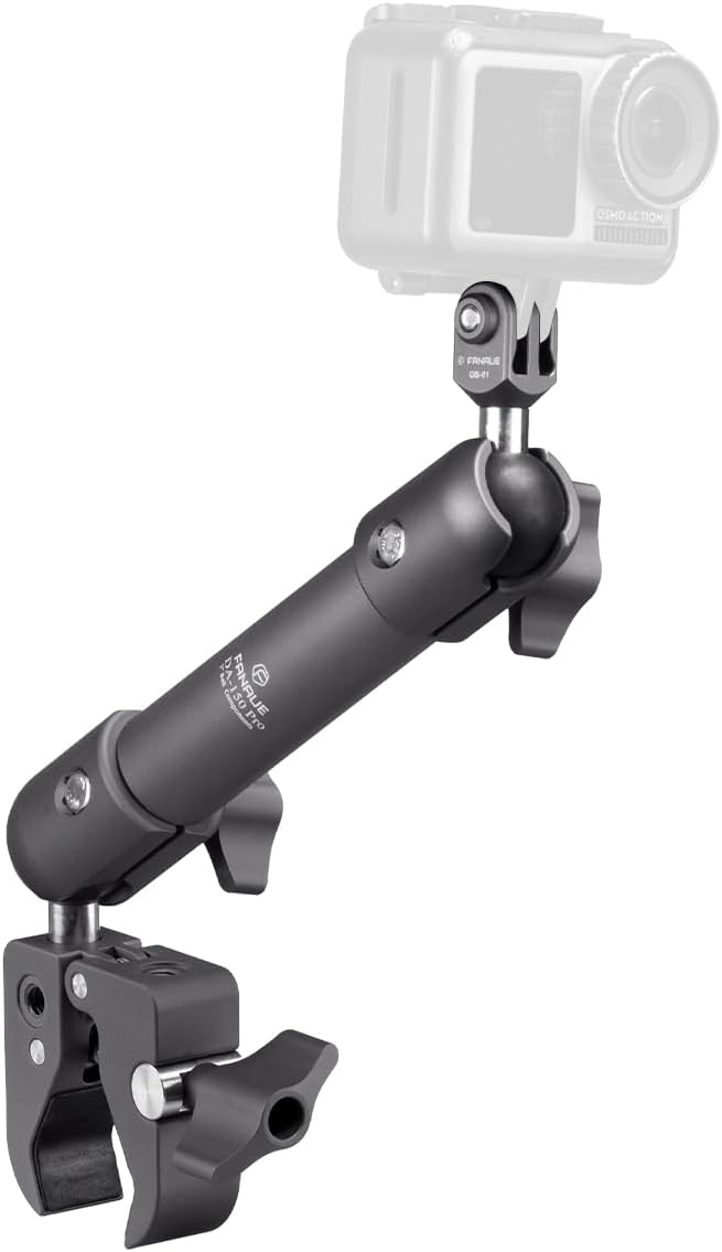 FANAUE Super Clamp Camera Mount Monitor Magic Arm Double Ball Head Adapter with 1/4"-20 Thread for Canon/Nikon/DSLR/Gopro/LED Lights/Insta360, Action Camera Can be Mounts on Bike Motorcycle Handlebar