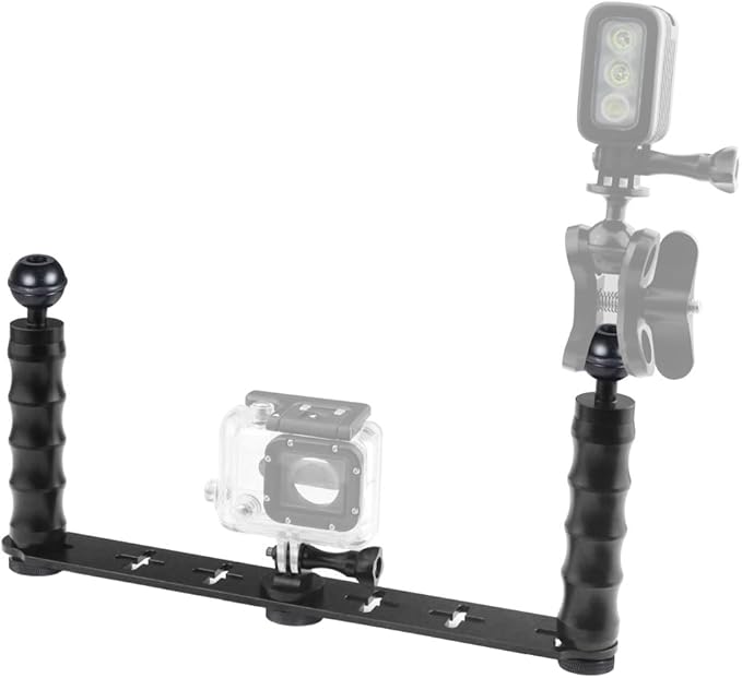 FEICHAO Diving Tray Bracket Handle Grip Ball Head Stand Stabilizer Extension Rig Compatible with Hero 13, Osmo Action Sports Camera (Dual-Handle)