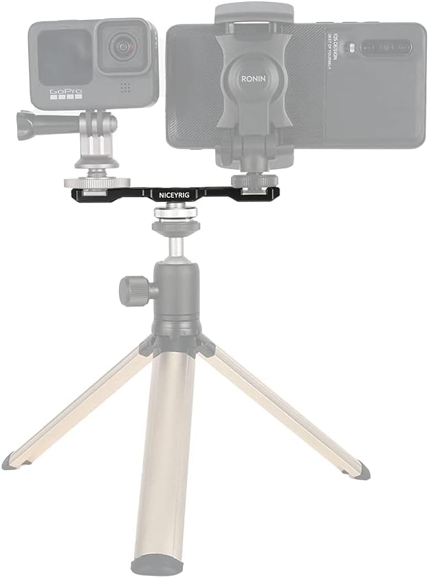 NICEYRIG Dual Cold Shoe Mount Flash LED Light Microphone Vlog Vlogging Extension Bracket with Shoe Mount 1/4 Thread Applicable for DSLR Camera Mini Tripod Monopod - 432