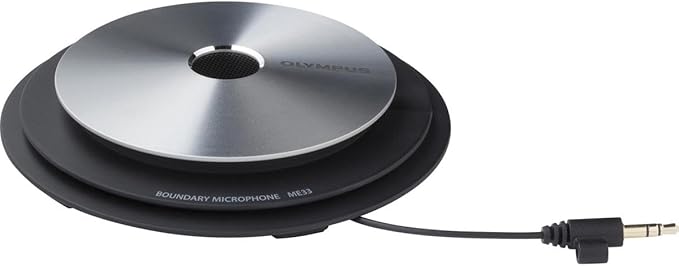 OM SYSTEM Olympus ME33 Table Top Conference Meeting Omni-Directional Microphone with Daisy Chain Capabilities, Black and Silver